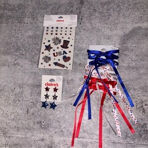 Claire’s 4th of July Bundle - 6 Hair Clips, Earrings, 44 Body Stickers NEW